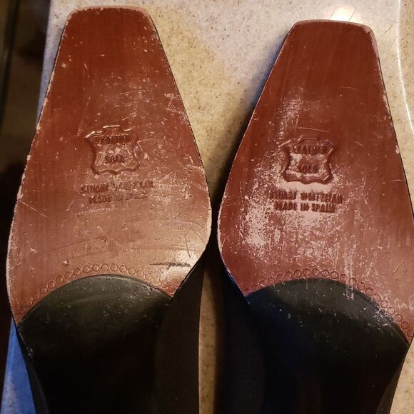 Vintage 90's STUART WEITZMAN Kitten Heels Pointed Squared Toe Black Crepe - Picture 10 of 10